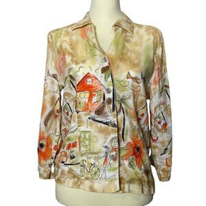 Christopher & Banks Fun Vacation Linen Blend Button Down Blouse Women's Size M